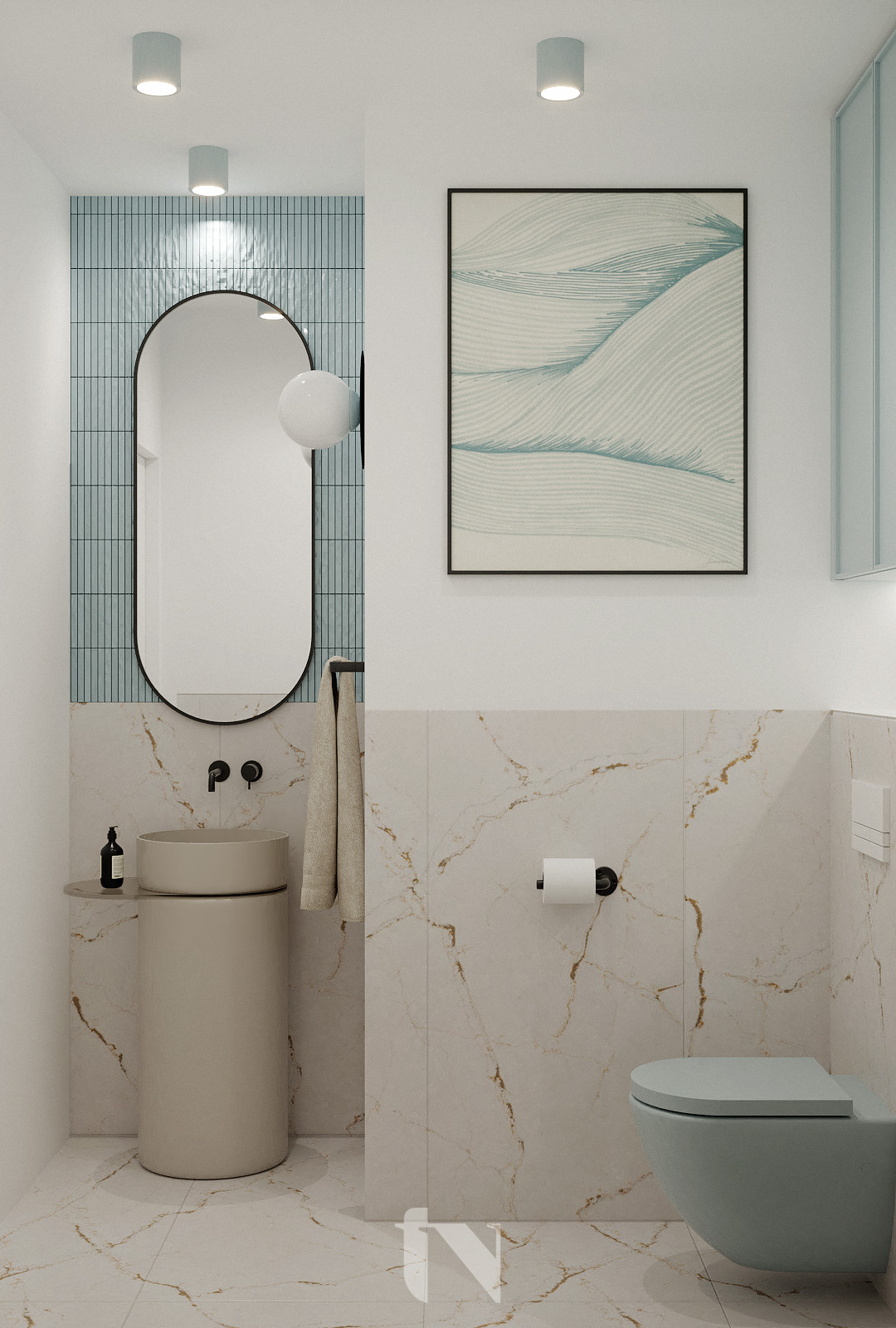 Łazienka z pastelowymi elementami