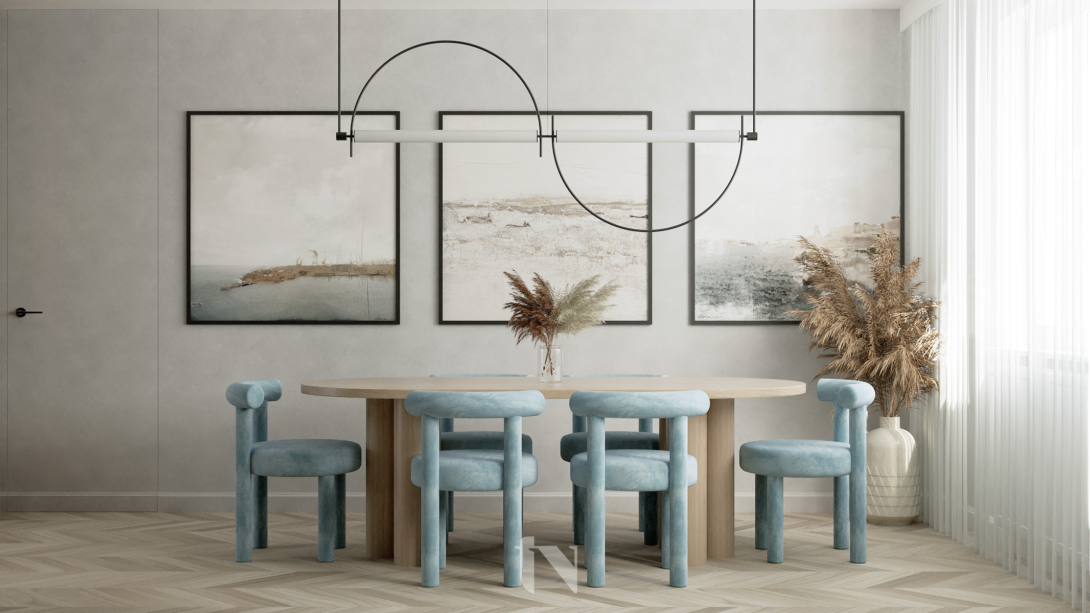 Projekt nowoczesnego salonu w błękicie